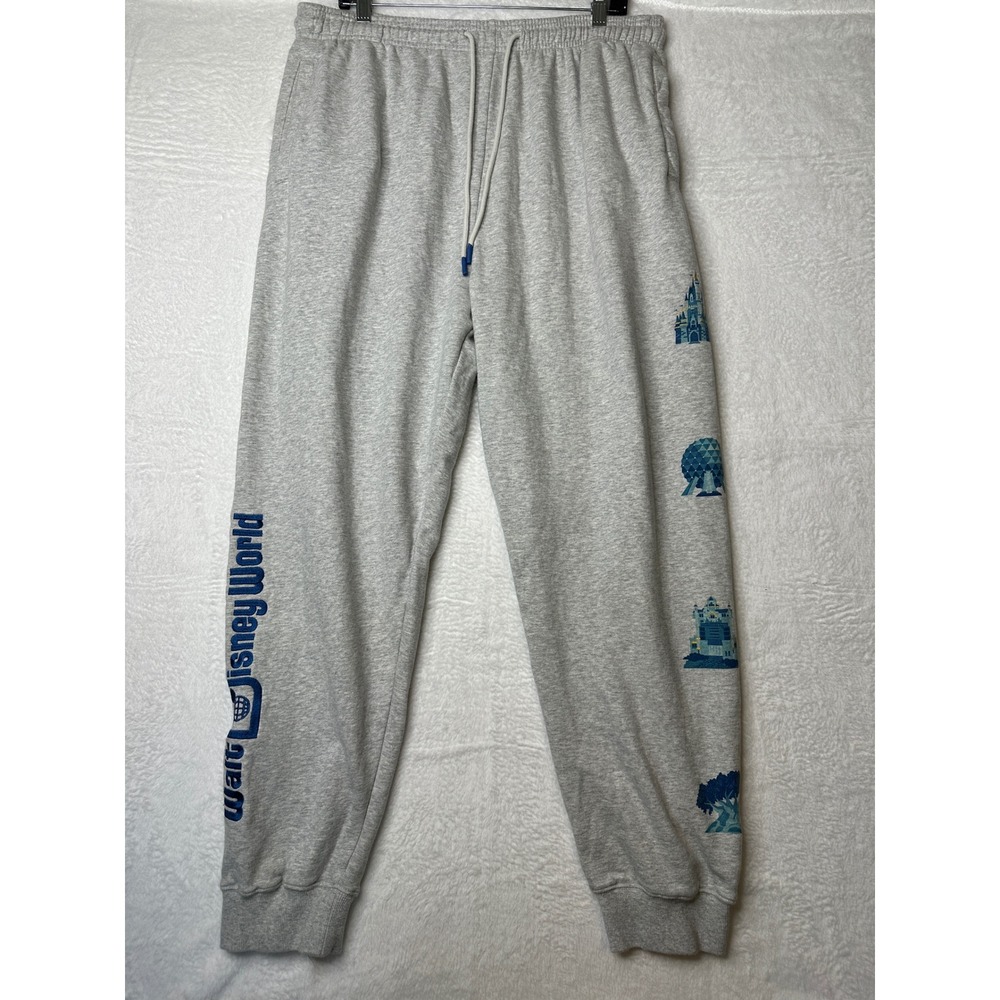Disney Walt Disney World Sweatpants Unisex Large Gray Park Icons Logo Joggers